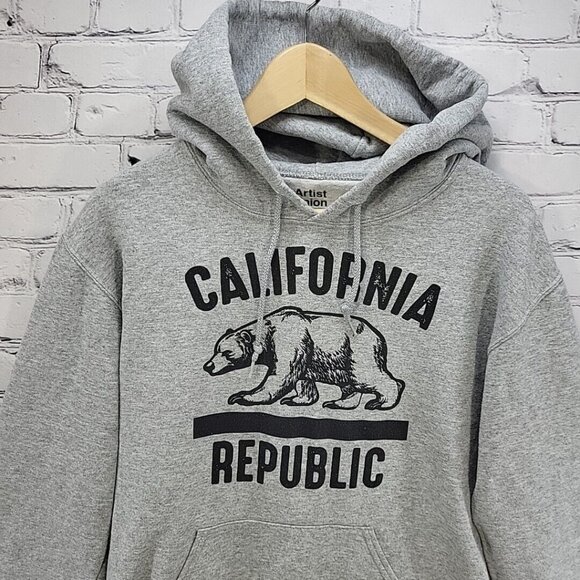 California Republic Hoodie Mens Pull Over Gray Sz S Small Pouch Pocket - Picture 3 of 10